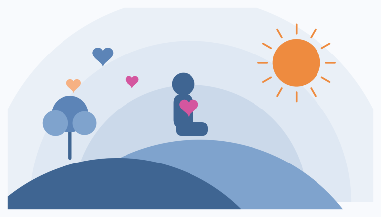 Ilustración de una persona sola abrazando un corazón